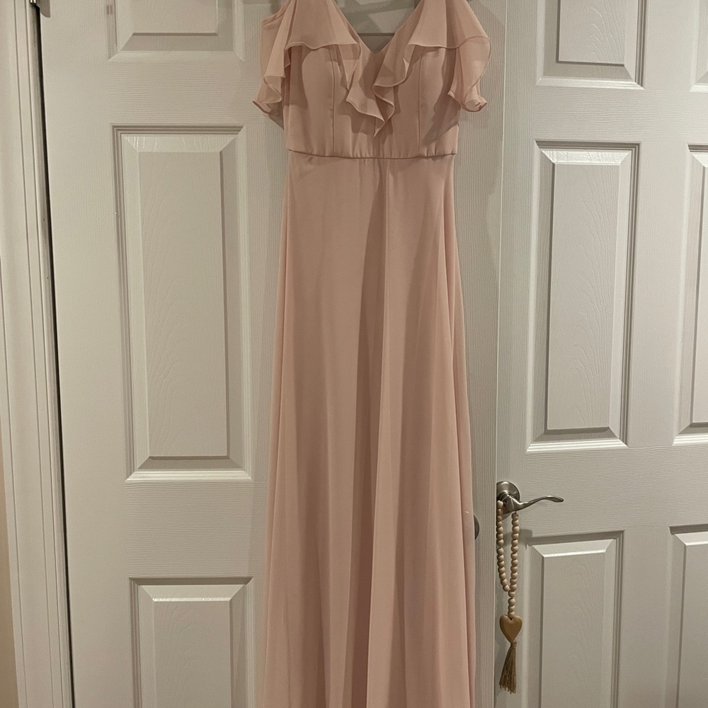 Pink Maxi Gown with Flutter Cap Sleeves and V-Neck